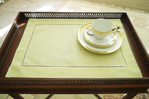 Mellow Green Color Hemstitch Placemat 14"x20". Ramie & Cotton